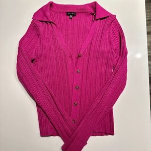 Magenta pink ribbed collared sweater, Size L, Dynamite
